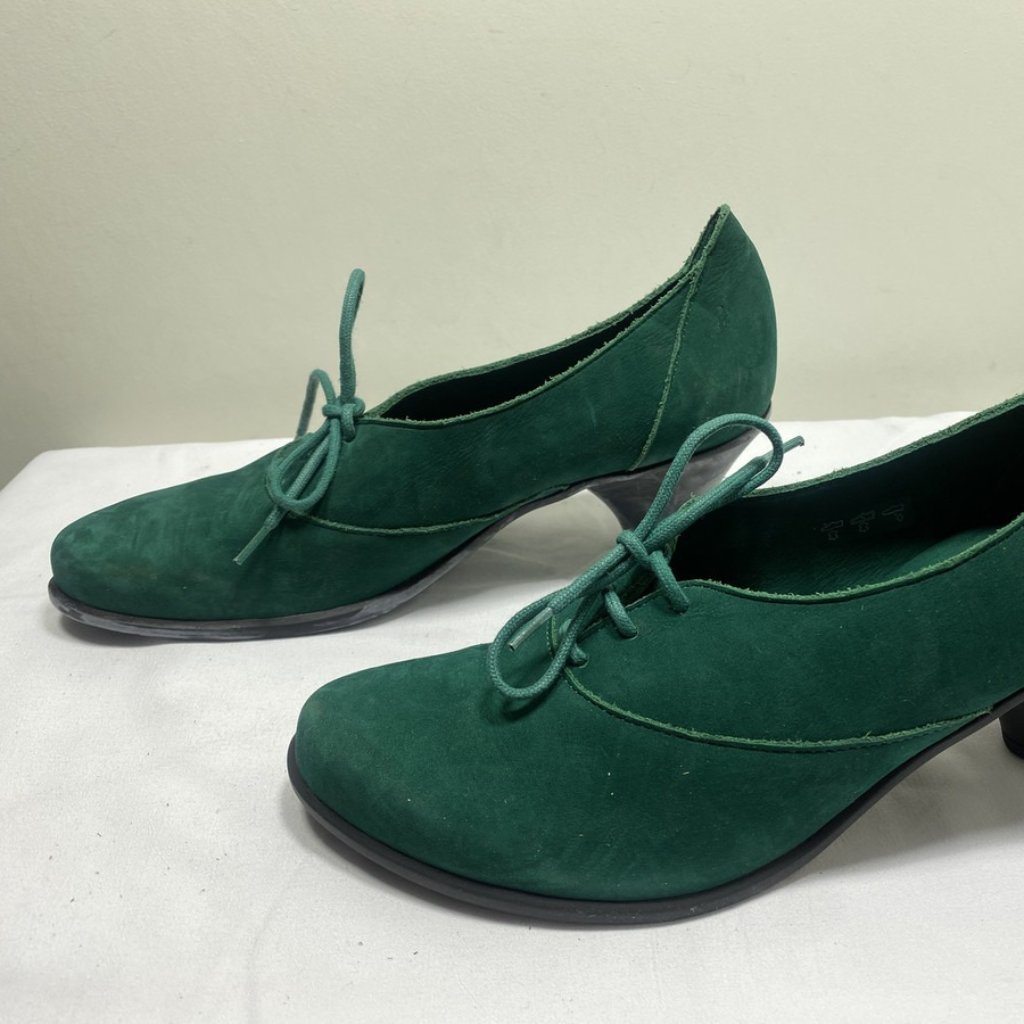 New Arche Womens Agada Pumps Size 9 Mid Heel Lace-Up Closed Toe Green Leather